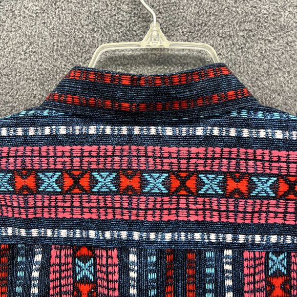 21 Men Shirt Small Blue‎ Red Button Down Classic Fit Short Sleeve Striped pocket - Picture 10 of 13